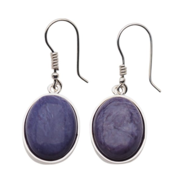 Czaroit w srebrze - kolczyki owale