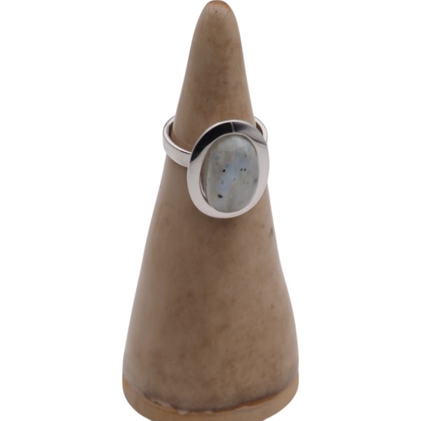 Kamień Księżycowy i srebro rodowane - pierścionek owal (Rozmiar Jubilerski 14) z regulacją