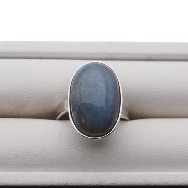 Labradoryt i srebro rodowane - pierścionek owal