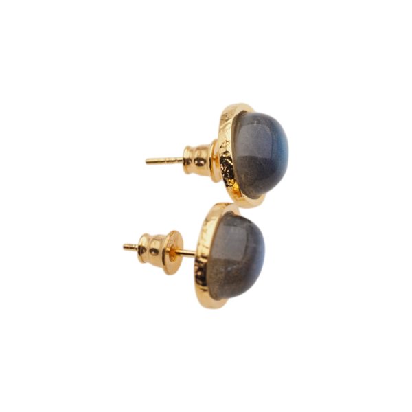 Labradoryt owalny i srebro złocone - kolczyki sztyfty