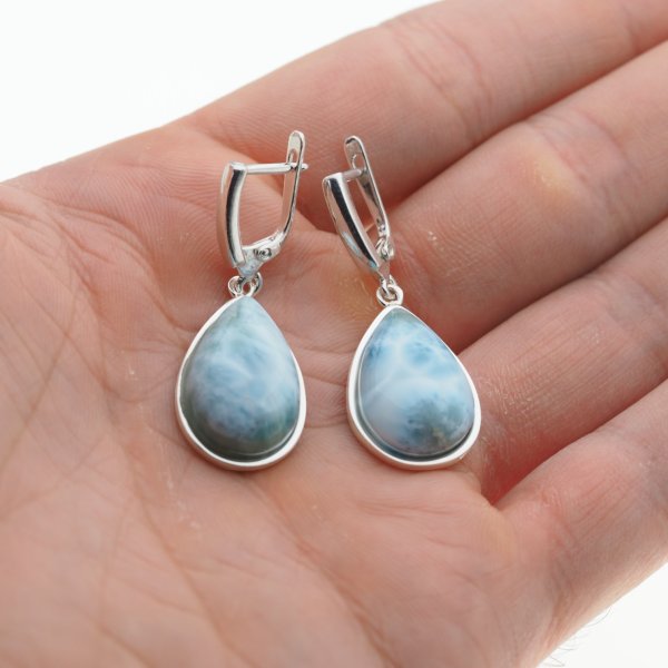 Larimar w srebrze - kolczyki łzy