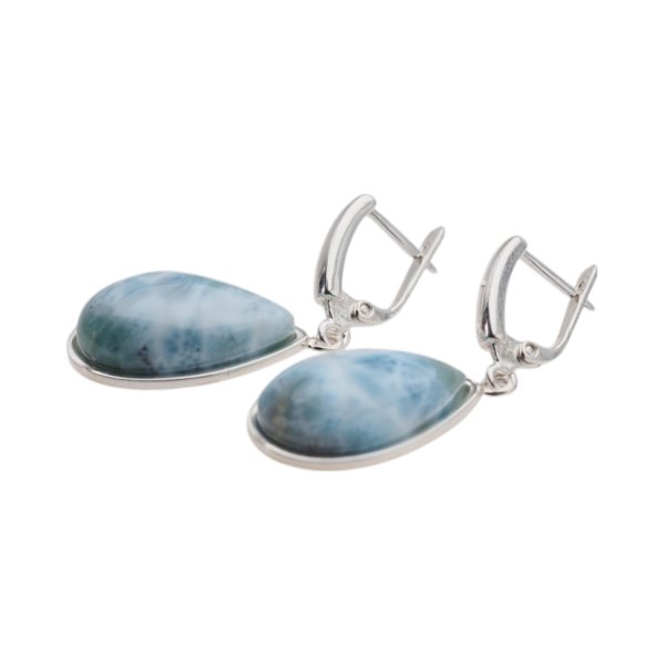Larimar w srebrze - kolczyki łzy