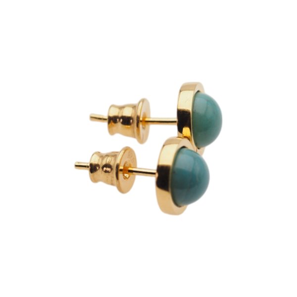 Turkus i srebro złocone - kolczyki sztyfty - okrągłe (para)