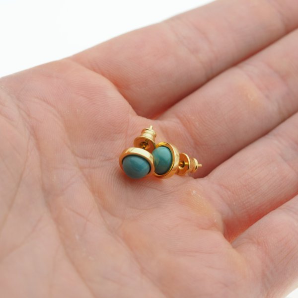 Turkus i srebro złocone - kolczyki sztyfty - okrągłe (para)