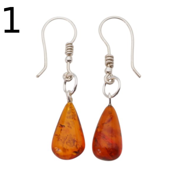 Bursztyn koniakowy i srebro - kolczyki łezka (para)