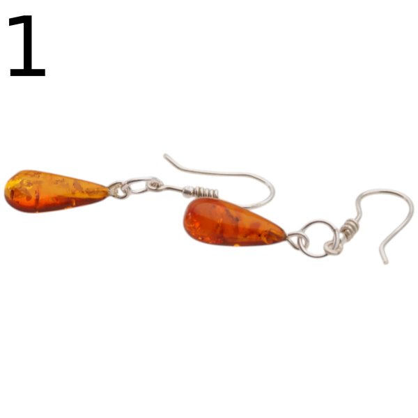 Bursztyn koniakowy i srebro - kolczyki łezka (para)