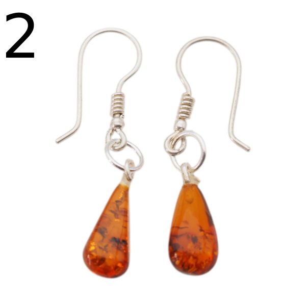 Bursztyn koniakowy i srebro - kolczyki łezka (para)