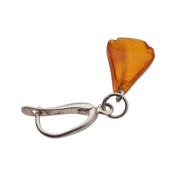 Bursztyn koniakowy, rzeźbiony i srebro - kolczyki listki