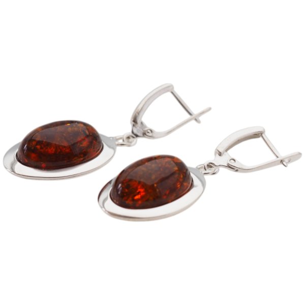 Koniakowy Bursztyn owalny w srebrze - kolczyki