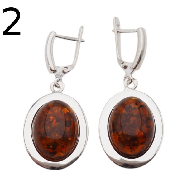 Koniakowy Bursztyn owalny w srebrze - kolczyki