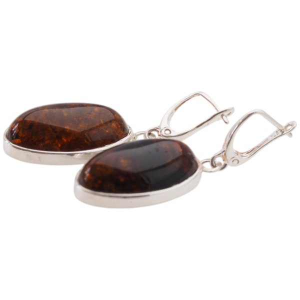 Koniakowy Bursztyn owalny w srebrze - kolczyki