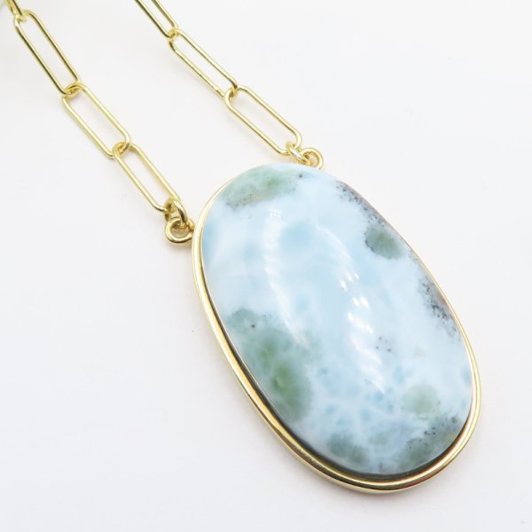 Larimar i srebro złocone - naszyjnik na łańcuszku