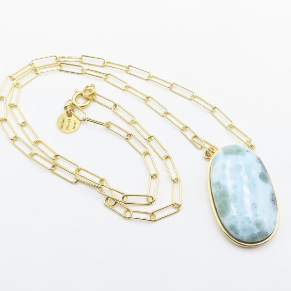 Larimar i srebro złocone - naszyjnik na łańcuszku