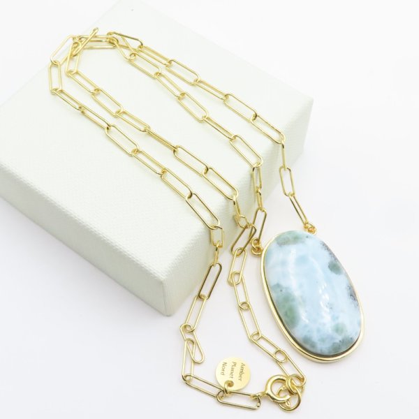 Larimar i srebro złocone - naszyjnik na łańcuszku