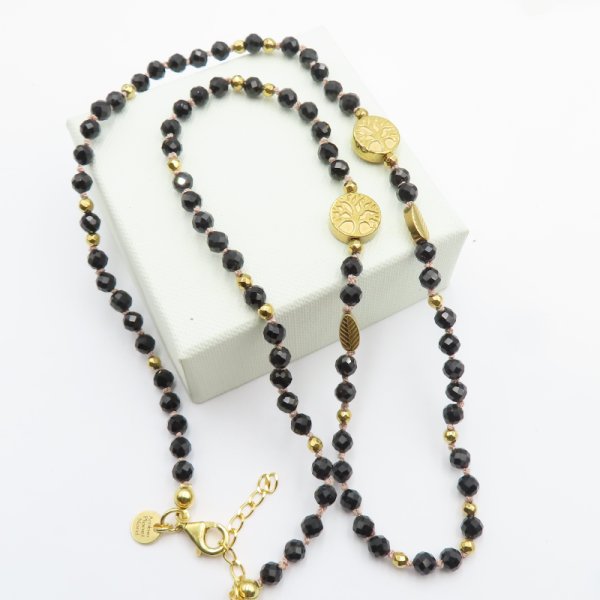 Turmalin czarny i Hematyt - srebro złocone naszyjnik 