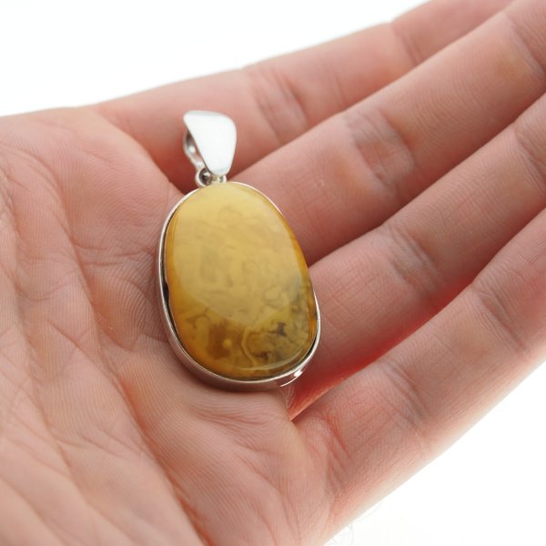 Mleczny Bursztyn i srebro - zawieszka