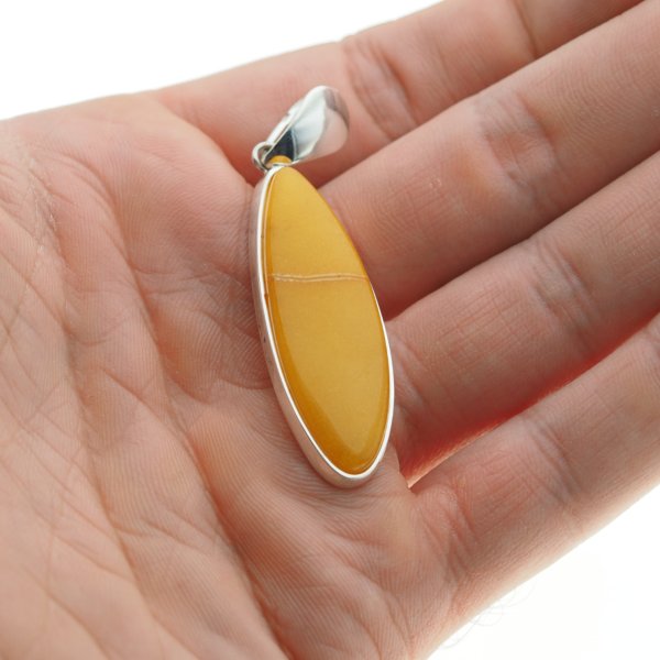 Mleczny Bursztyn i srebro - zawieszka markiza