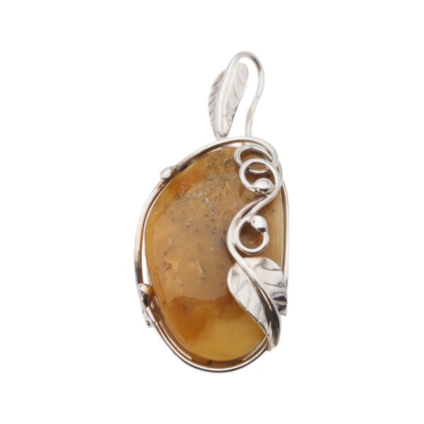 Mleczny Bursztyn i srebro - zawieszka z liśćmi