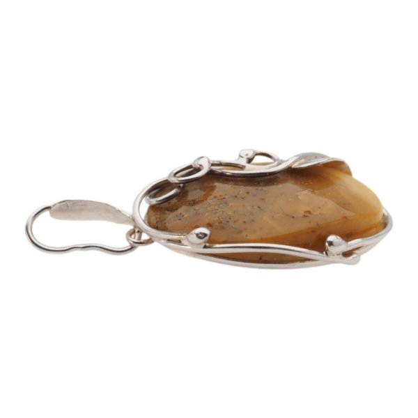 Mleczny Bursztyn i srebro - zawieszka z liśćmi