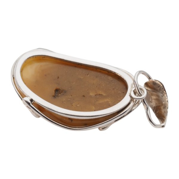 Mleczny Bursztyn i srebro - zawieszka z liśćmi