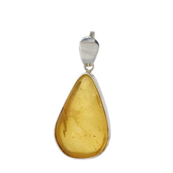 Mleczny Bursztyn i srebro - zawieszka łza