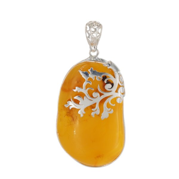 Mleczny Bursztyn i srebro - zawieszka