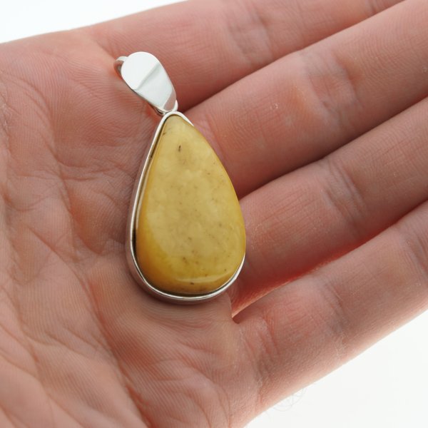 Mleczny Bursztyn i srebro - zawieszka łza