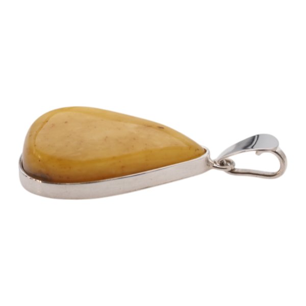 Mleczny Bursztyn i srebro - zawieszka łza