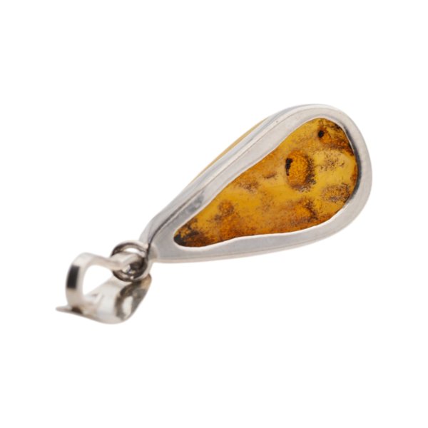 Mleczny Bursztyn i srebro - zawieszka łza