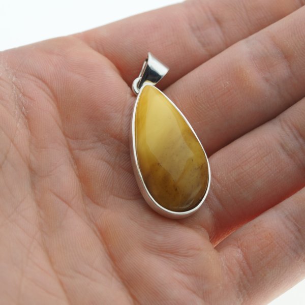 Mleczny Bursztyn i srebro - zawieszka łza