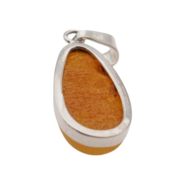 Mleczny Bursztyn i srebro - zawieszka łza