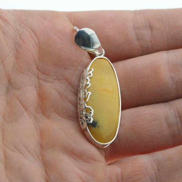 Mleczny Bursztyn i srebro - zawieszka