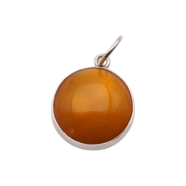 Mleczny Bursztyn i srebro - zawieszka okrągła