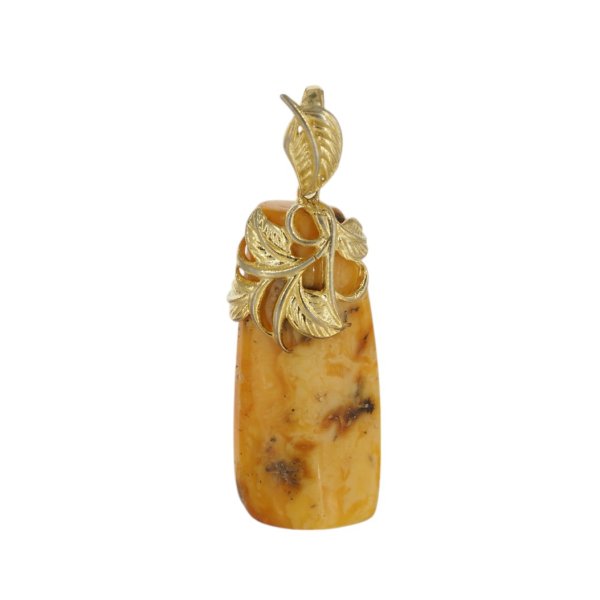 Mleczny Bursztyn i srebro złocone - zawieszka z liśćmi