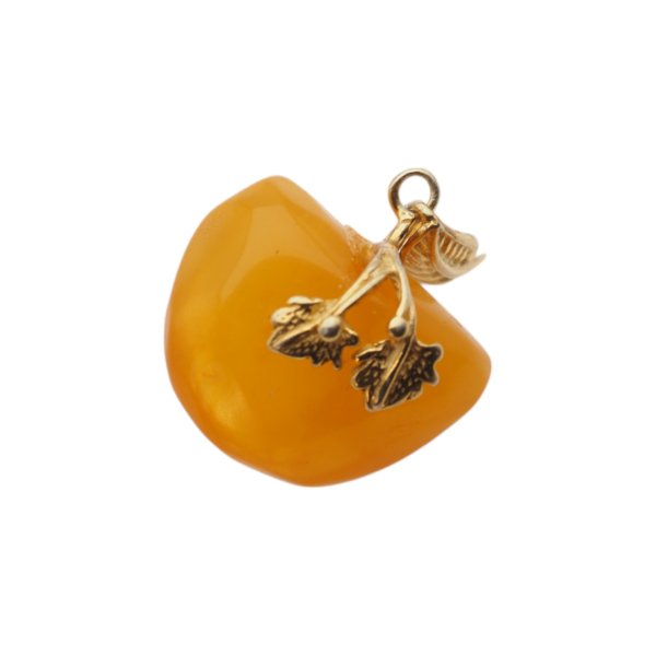 Mleczny Bursztyn i srebro złocone - zawieszka z liśćmi