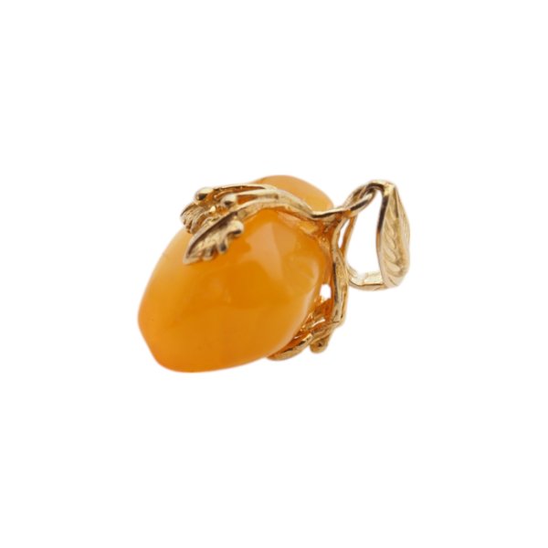 Mleczny Bursztyn i srebro złocone - zawieszka z liśćmi