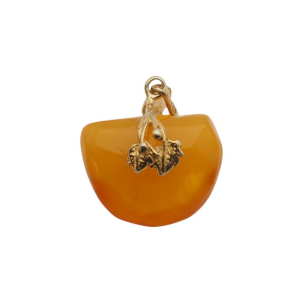 Mleczny Bursztyn i srebro złocone - zawieszka z liśćmi