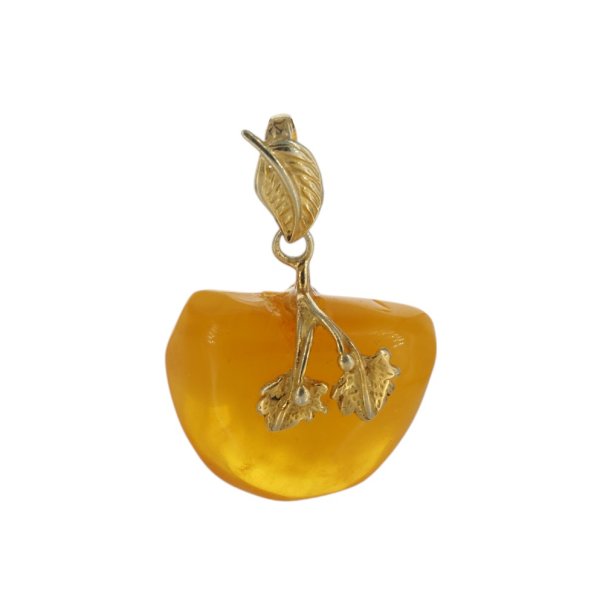 Mleczny Bursztyn i srebro złocone - zawieszka z liśćmi