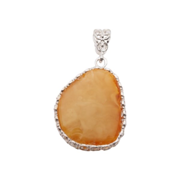 Mleczny Bursztyn surowy i srebro - zawieszka