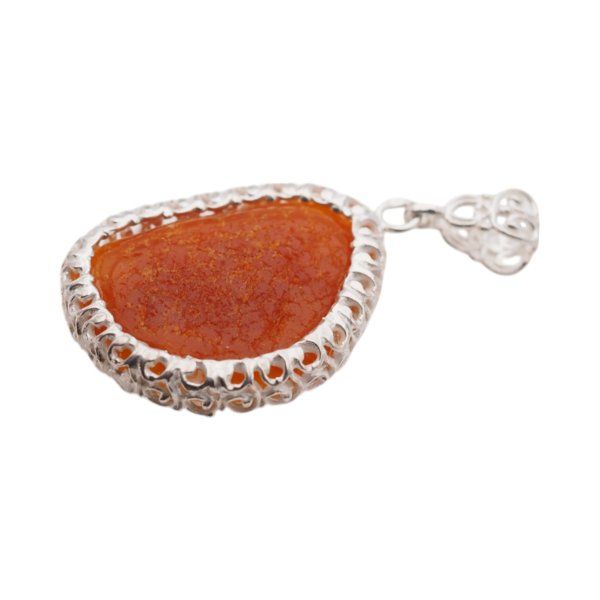 Mleczny Bursztyn surowy i srebro - zawieszka