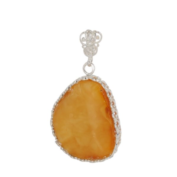 Mleczny Bursztyn surowy i srebro - zawieszka