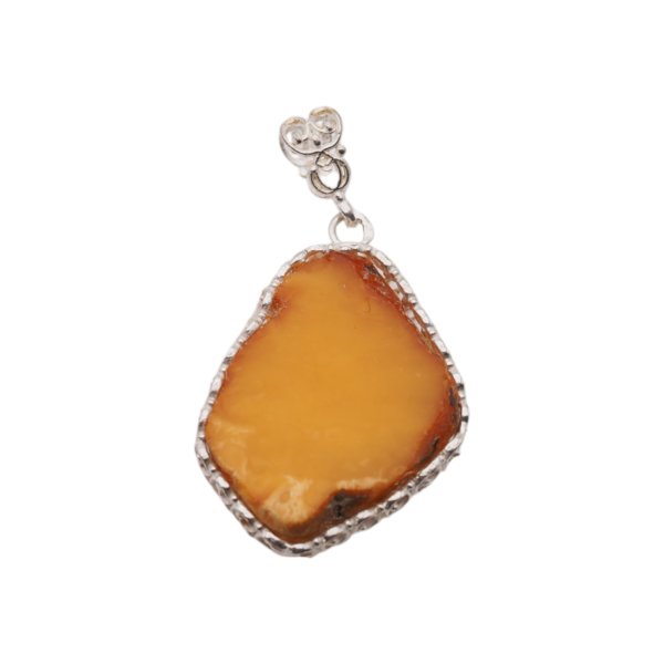 Mleczny Bursztyn surowy i srebro - zawieszka