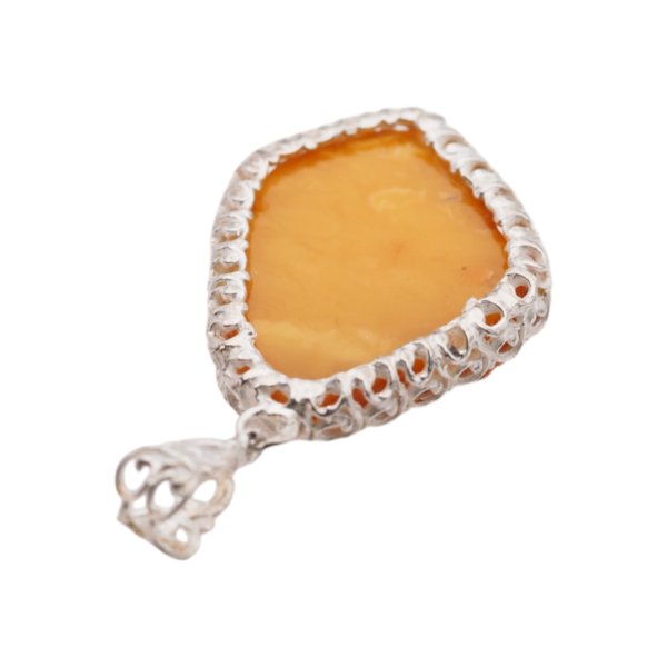 Mleczny Bursztyn surowy i srebro - zawieszka