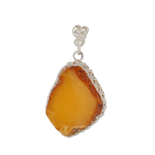 Mleczny Bursztyn surowy i srebro - zawieszka