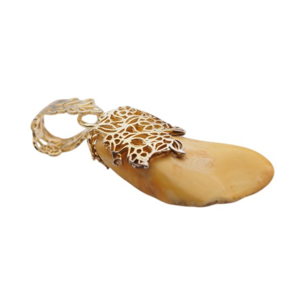 Mleczny Bursztyn surowy i srebro złocne - zawieszka