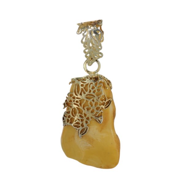 Mleczny Bursztyn surowy i srebro złocne - zawieszka