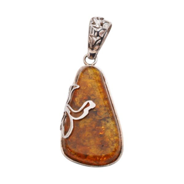 Bursztyn z łuskami i srebro - zawieszka trójkąt