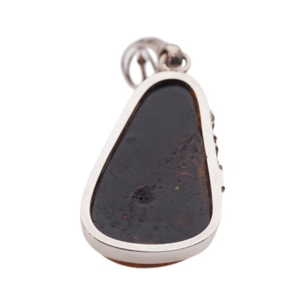 Bursztyn z łuskami i srebro - zawieszka trójkąt