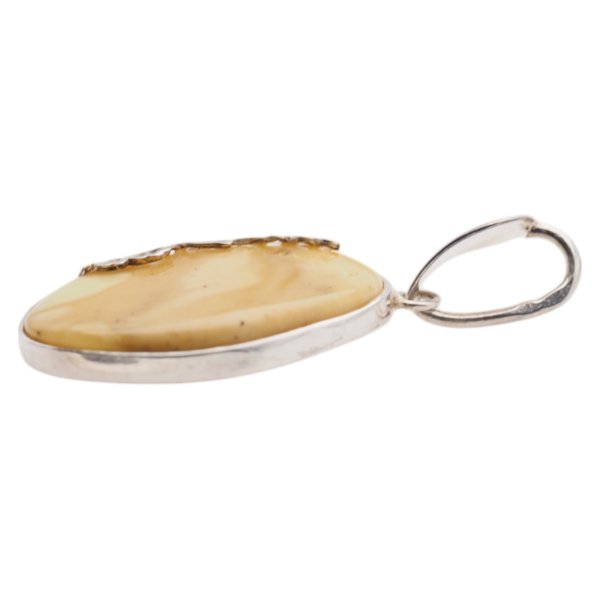 Mleczny Bursztyn i srebro - zawieszka z kwiatem