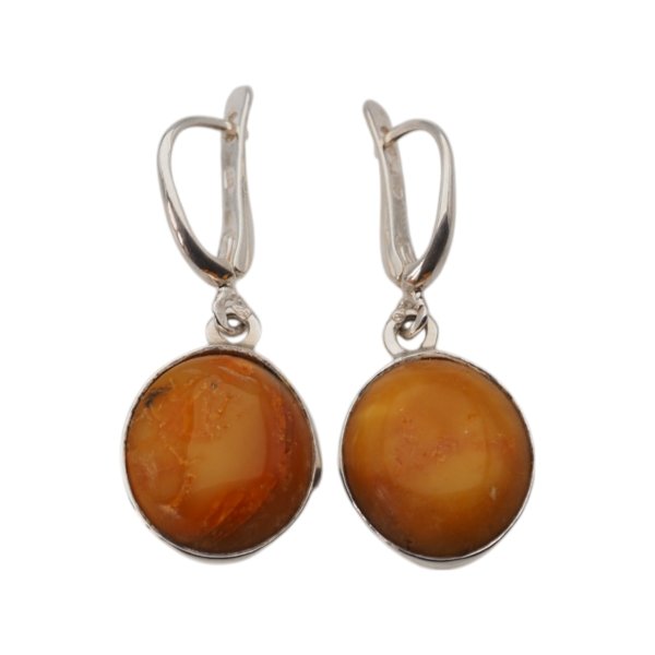 Mleczny Bursztyn w srebrze - kolczyki owalne